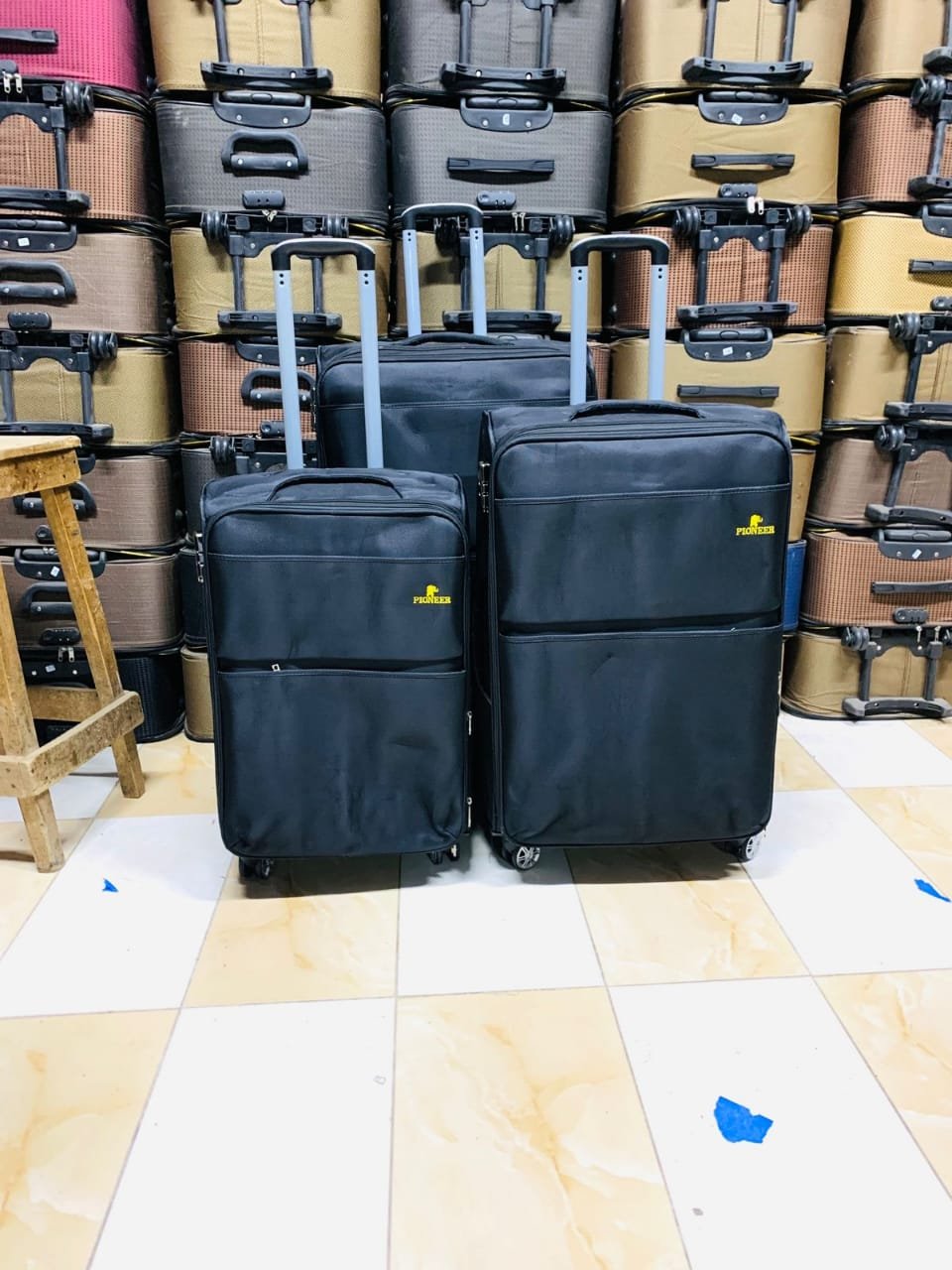 Pioneer 3-in-1 Black Fabric Luggage Suitcase Set