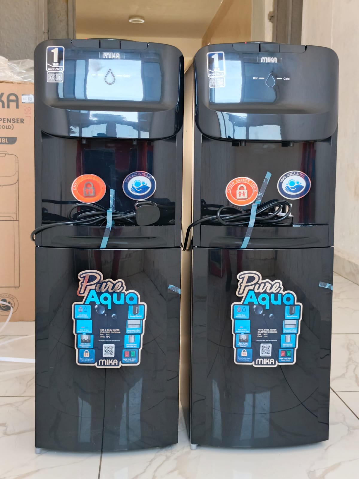 Black mika free standing hot and cold dispenser